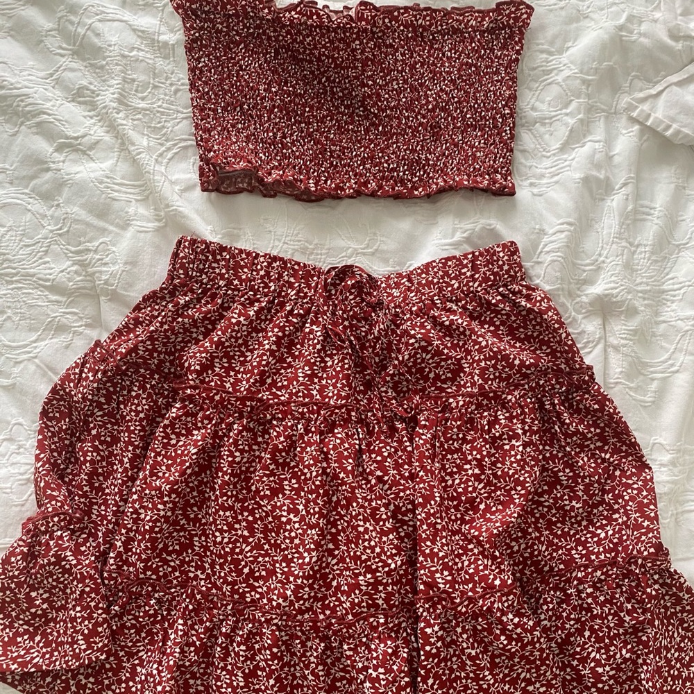 SHEIN Red Floral 2 Piece Set